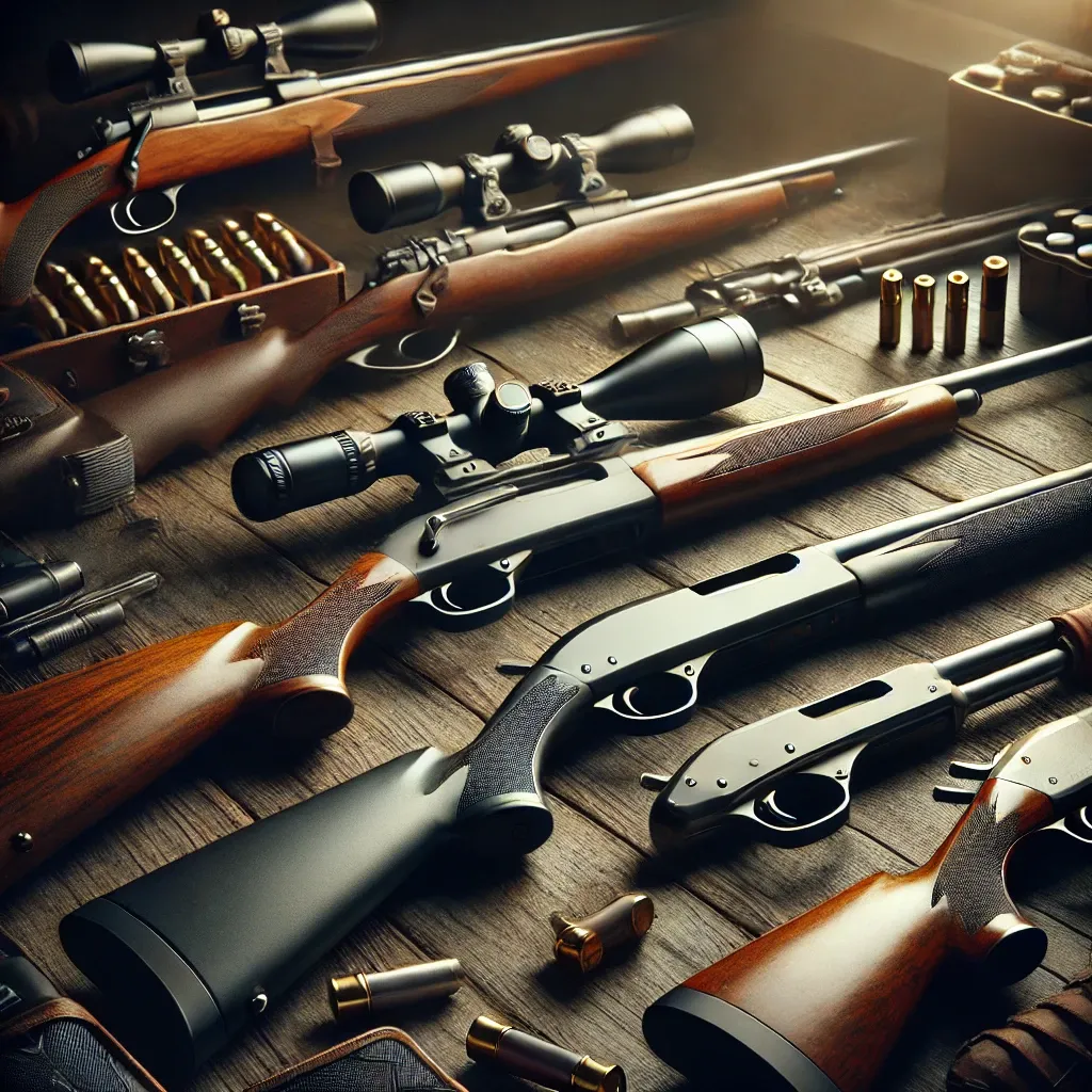 DALL·E 2024-08-29 16.02.02 - A detailed and professional image showcasing the top 10 hunting rifles and shotguns of 2024. The scene should include a variety of classic and modern